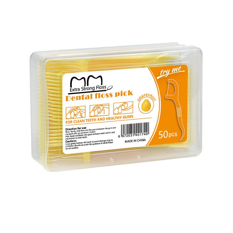 Ultra-fine Fruit-flavoured Boxed Pack of 50 Disposable Dental Floss Sticks