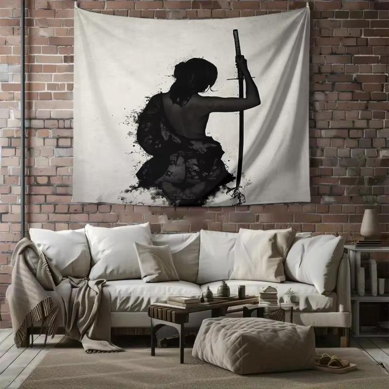 Anime Samurai Tapestry, Japanese Warrior Wall Art for Living Room Bedroom Aesthetic Home Decor