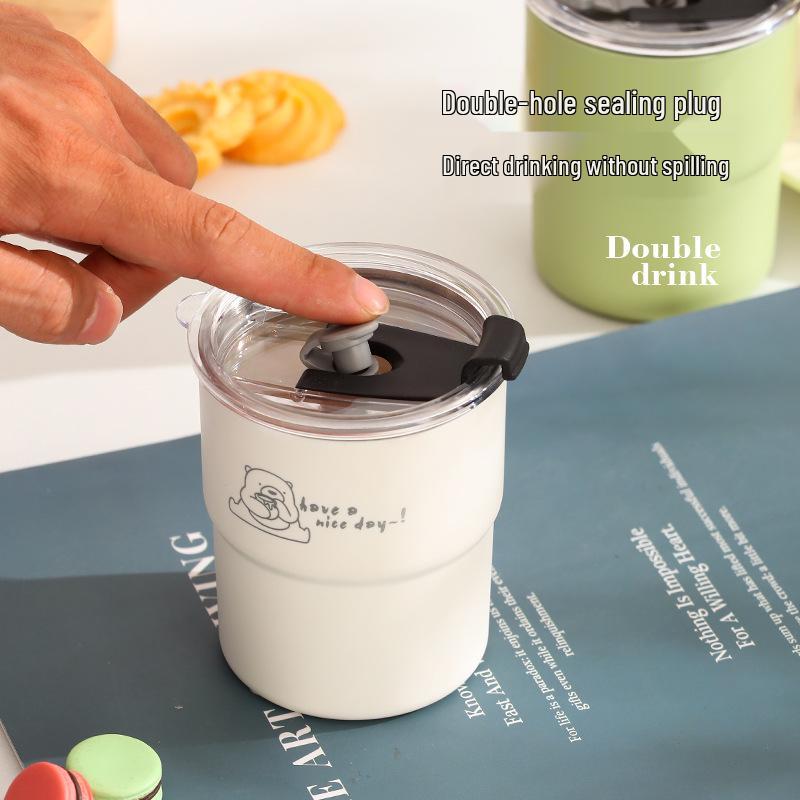 304 Food Grade Insulated Stainless Steel Coffee Mug with Straw - Double Wall, Portable Cold Storage for Tea & Office Use
