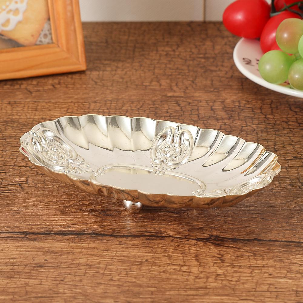 

Vintage Gold Color Metal Decorative Tray - Cake Dish Plate for Tea Fruit Home Decor Wedding Gift Ideal for Holiday Party 15x9x3cm срібний