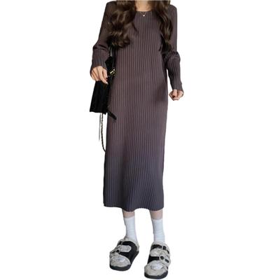 Suéter Espesso de Manga Longa Costela Redonda Coreano Perfeito para o Dia a Dia de Inverno [MSFQSNB] Vestido Feminino, Gola, Tricô, Fofo, Estilo, Elegante, Casual, Vestir,