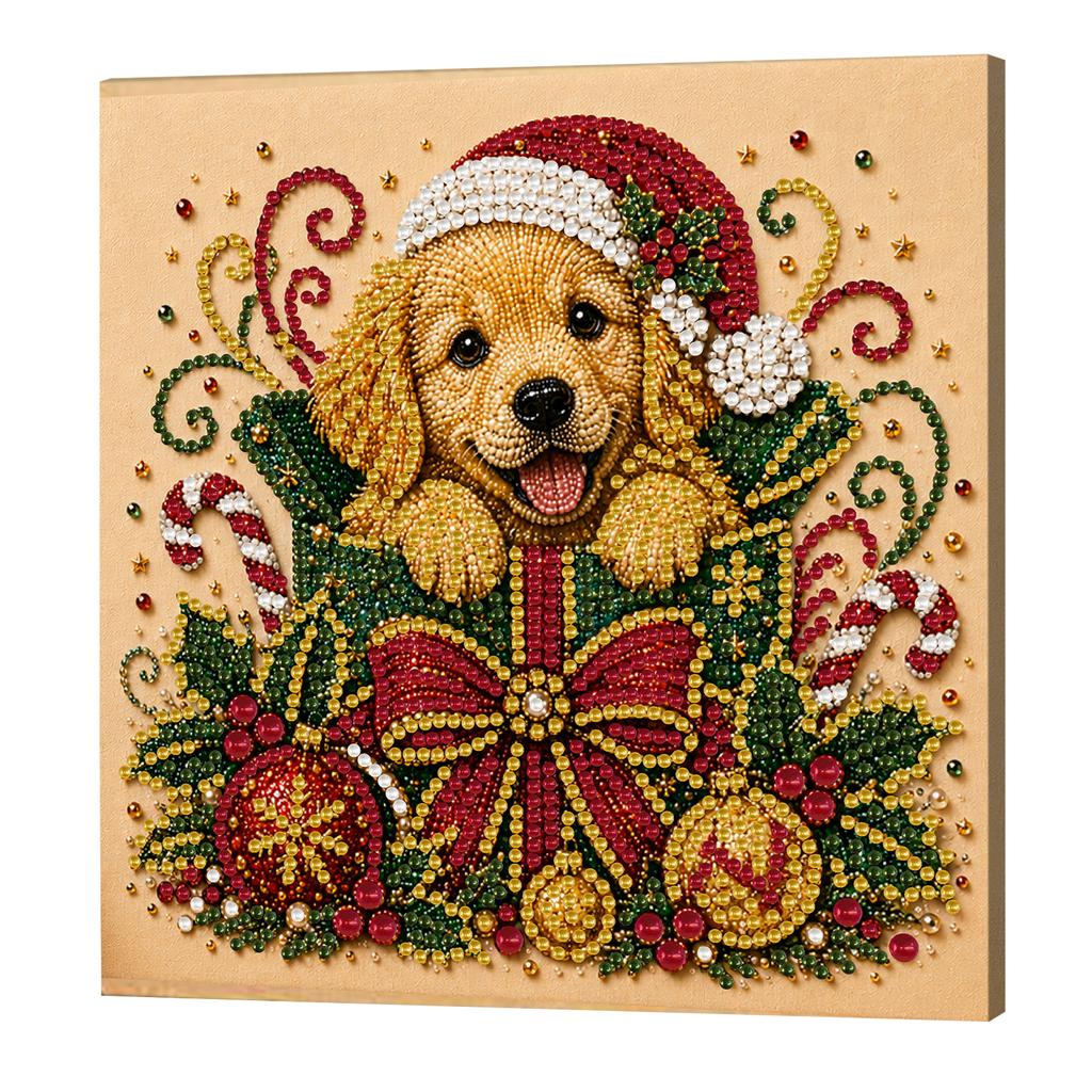 Christmas DIY Pearl Bead Art Painting Kit 20x20cm with Wooden Stretcher Frame Self-Adhesive Craft Set
