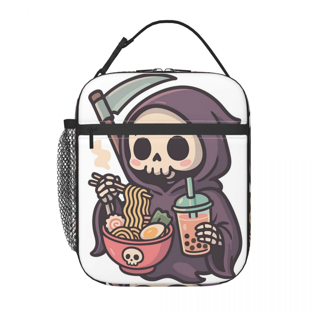 

Cartoon Skeleton Eating Ramen Food Halloween Insulated Lunch Bag for Women Children Portable Food Boxes Thermal Lunch Box Tote One Size