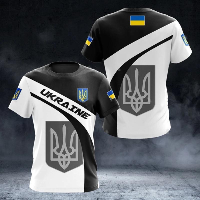 Herren T-Shirt Sommer Kurzarm Ukraine National Emblem Flagge Print Mode Rundhals Pullover Shirt Herrenbekleidung