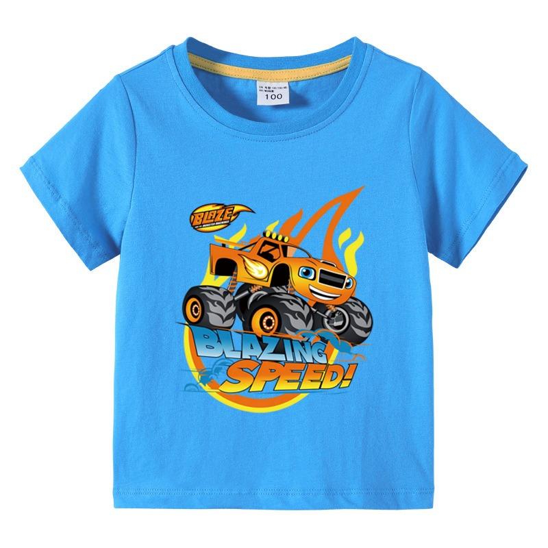 Kinder Baumwoll-T-Shirt Serie Rasante Geschwindigkeit Blaze und die Monster-Maschinen Cartoon Lustiger Druck Kinder Jungen Kurzarm-T-Shirts