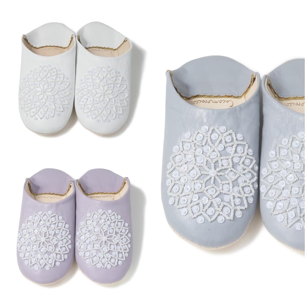 

Odorless Leather Babouche Slippers with White Moroccan Indoor Slippers [cocomorocco] Sequins, (Soft Gray, 24.0 cm)