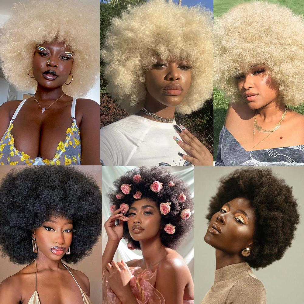MISSQUEEN Syntetická afro kinky kudrnatá nadýchaná paruka pro ženy měkké krátké vlasy paruky s ofinou pro párty tanec cosplay paruky