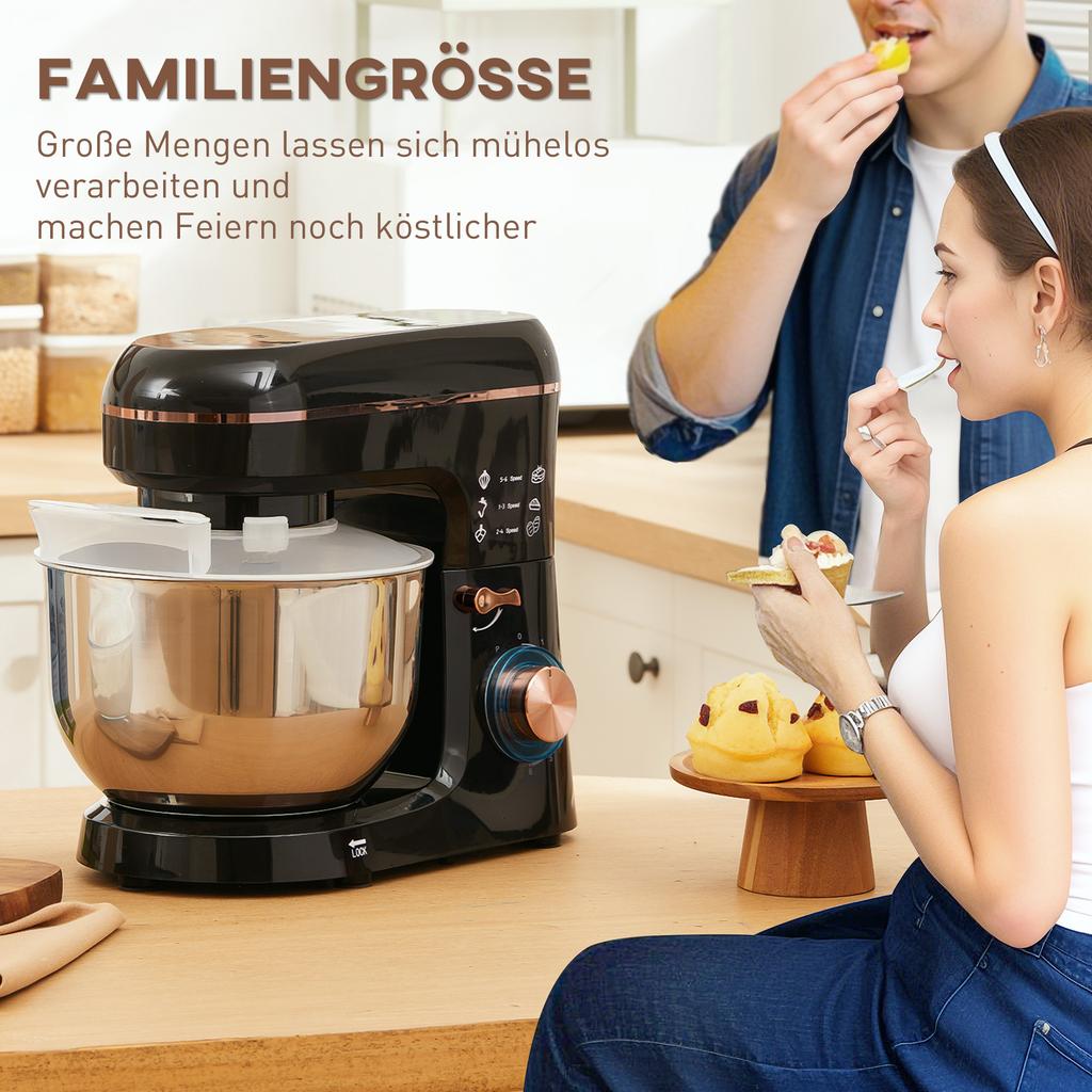 Stand Mixer, Kitchen Machine, Mixing Appliance, 6 Speeds, 5.5L Stainless Steel Bowl, Black