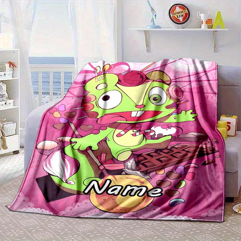 Custom Name Happy Tree Celebration Blanket Bed Sofa Blanket Flannel Blanket for Camping, Hiking, Picnic Essentials,gift for Family and Friends