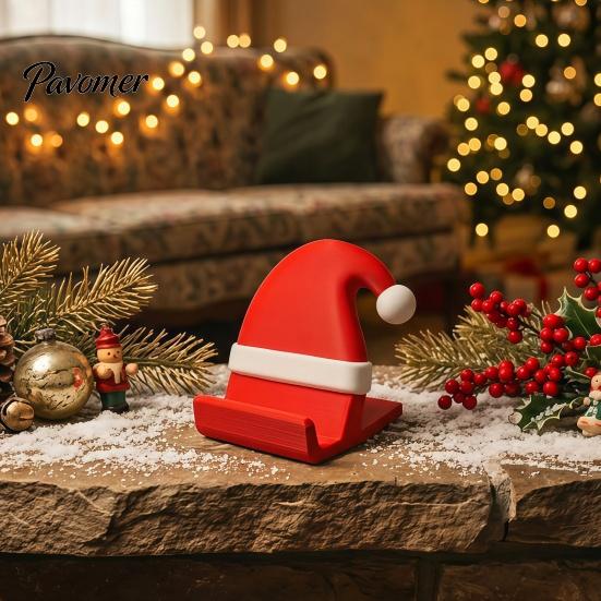 Unique 3D Printed Phone Holder Santa Hat Stand, Christmas Desk for Sturdy Cell Dock Phone, Creative Dock, Festive Holiday Decoration Desktop Mobile