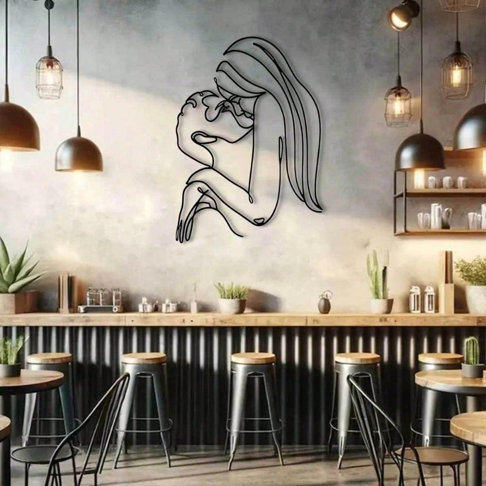Metal Couple Sculpture Wall Art Valentine's Day Decor, Indoor Outdoor Garden Patio Wall Hanging, Waterproof Rust-Proof Durable Easy to Install