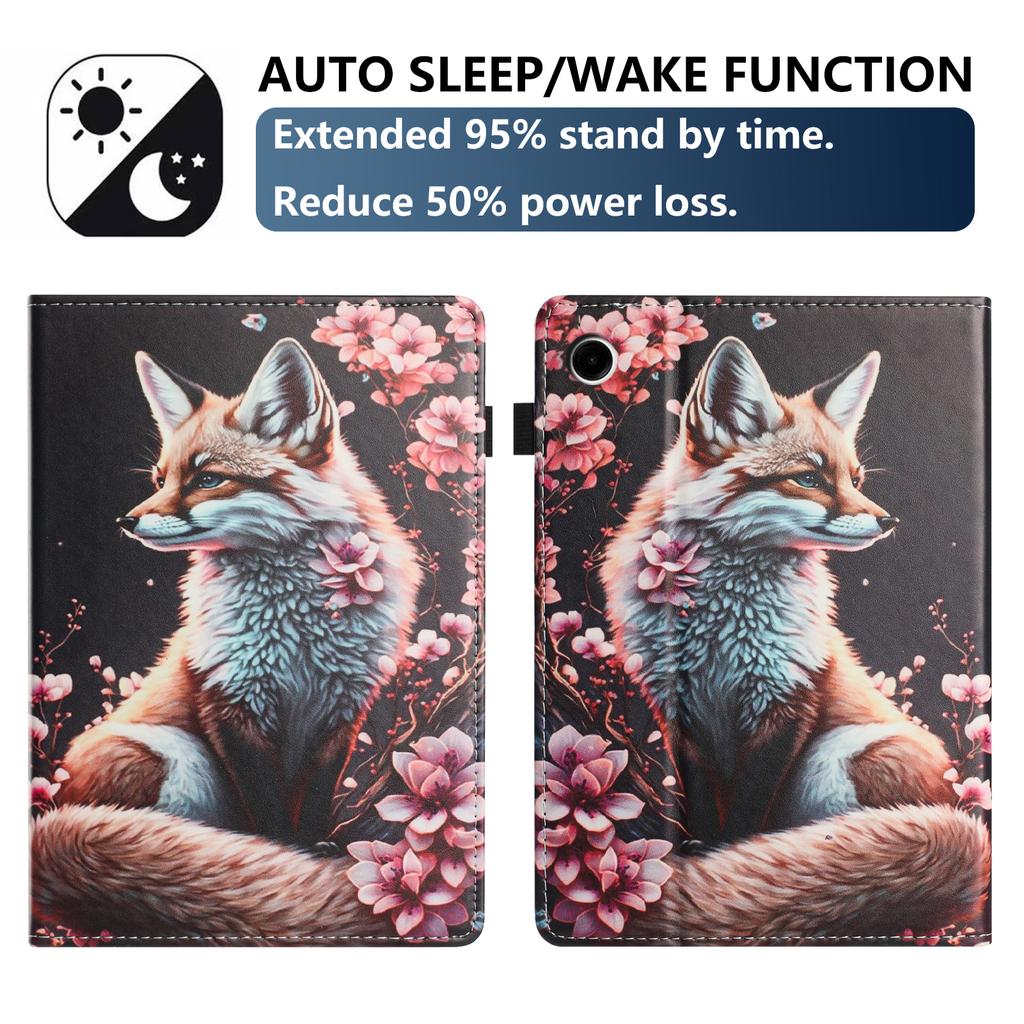 Für Samsung Galaxy Tab A9 Tablet Hülle Litschi-Textur Musterdruck Lederhülle Auto Sleep/Wake mit Kartenhalter