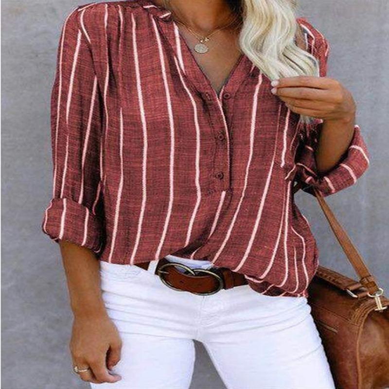 Minimally Stylish Printed Striped Shirt for Women In Foreign Trade