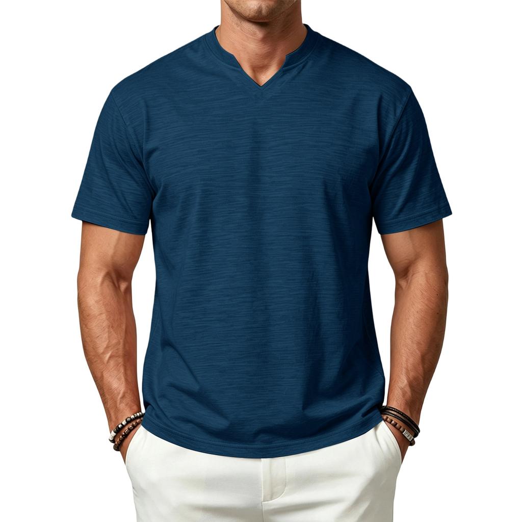 Men's Simple Breathable Quick Dry Short Sleeve T Shirt V Neck Design Lightweight Casual Fit Summer Tee