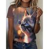 Summer Round Neck Cat Pattern 3D Print Top Fashionable Casual Short Sleeved Women's T-shirts