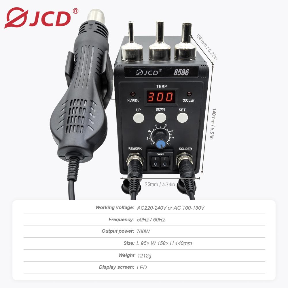 Pájecí stanice JCD 8586 Svařovací horkovzdušná pistole + elektrická páječka 2 v 1 LCD digitální displej Nástroj na opravu svářecího zařízení