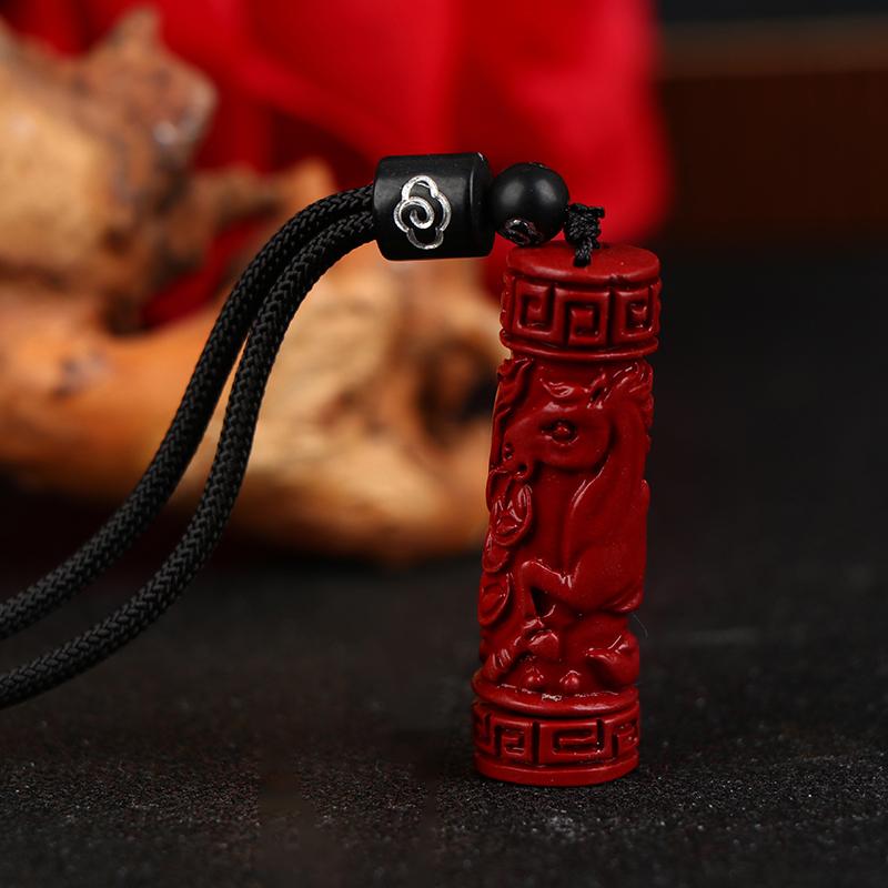 Luxury Red Cinnabar Chinese Zodiac Pendant Heart Sutra Necklace Real Natural Jewelry Women Accessories Energy Gifts