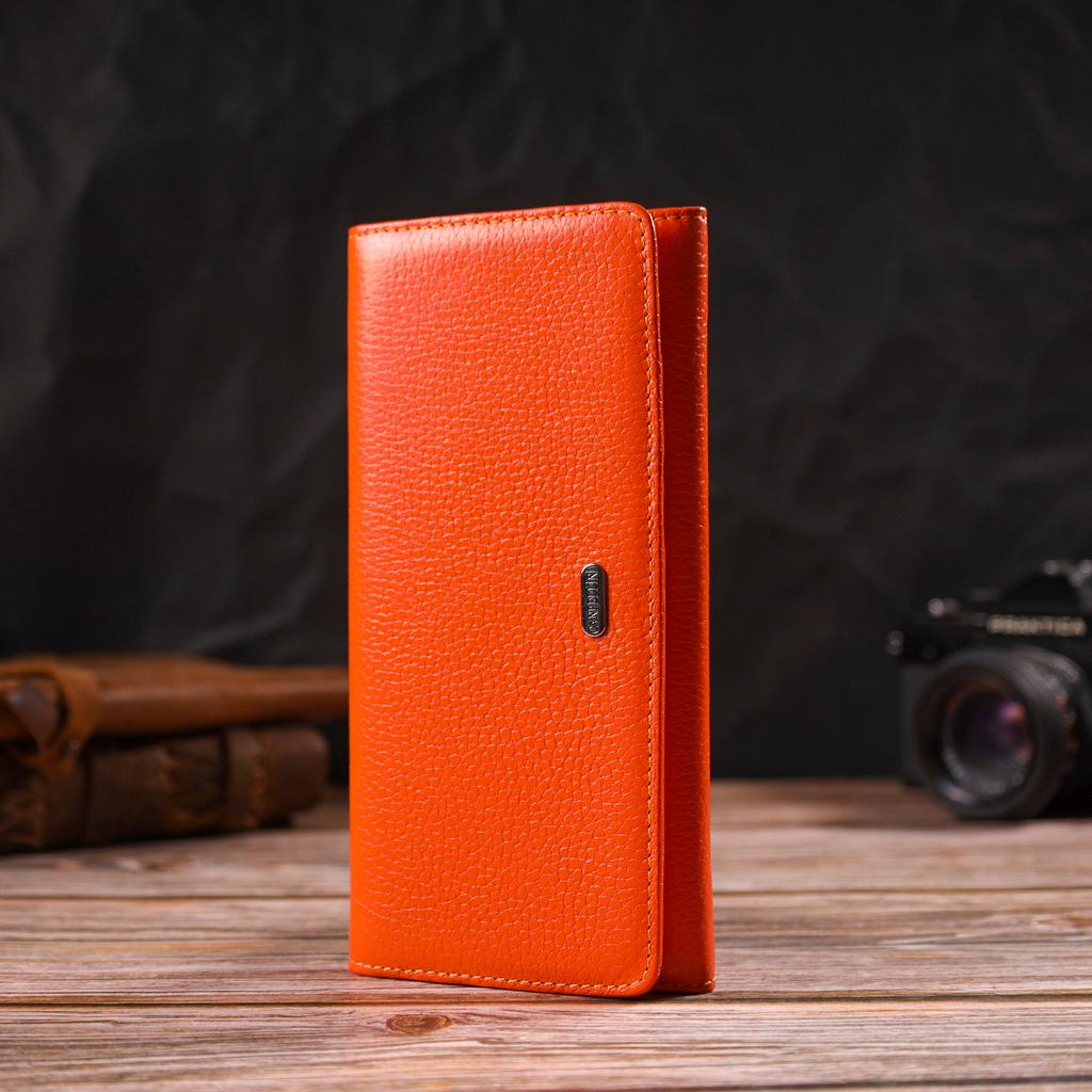 Large Women's Wallet Made of Genuine Grained Leather CANPELLINI 21710 Orange