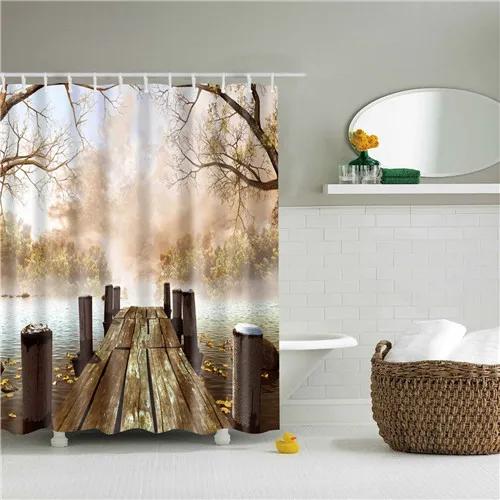 Flowers Lotus Leaf City Bathroom Shower Curtains Frabic Waterproof Polyester Bath Curtain With Hooks Bathroom Accessories