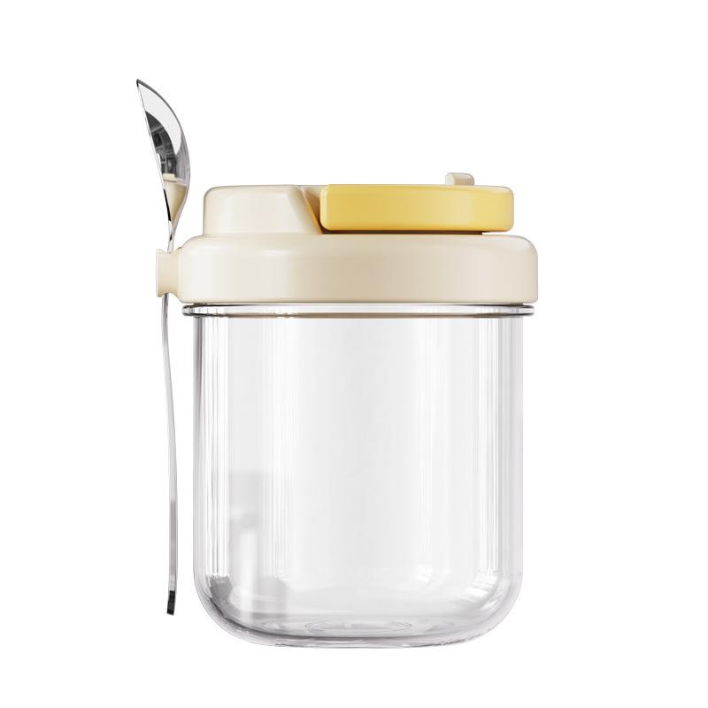 Food Safe Thick Glass Overnight Oats Cup Leakproof Lid Stainless Steel Spoon Reusable for Breakfast Chia Pudding Camping Trips