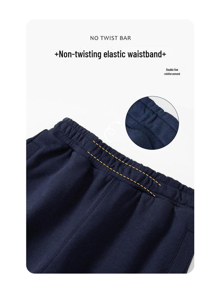 Kids' Navy Blue Sports Pants with Plush Lining, Autumn-Winter School Uniform, Loose Fit, Straight Leg for Boys and Girls