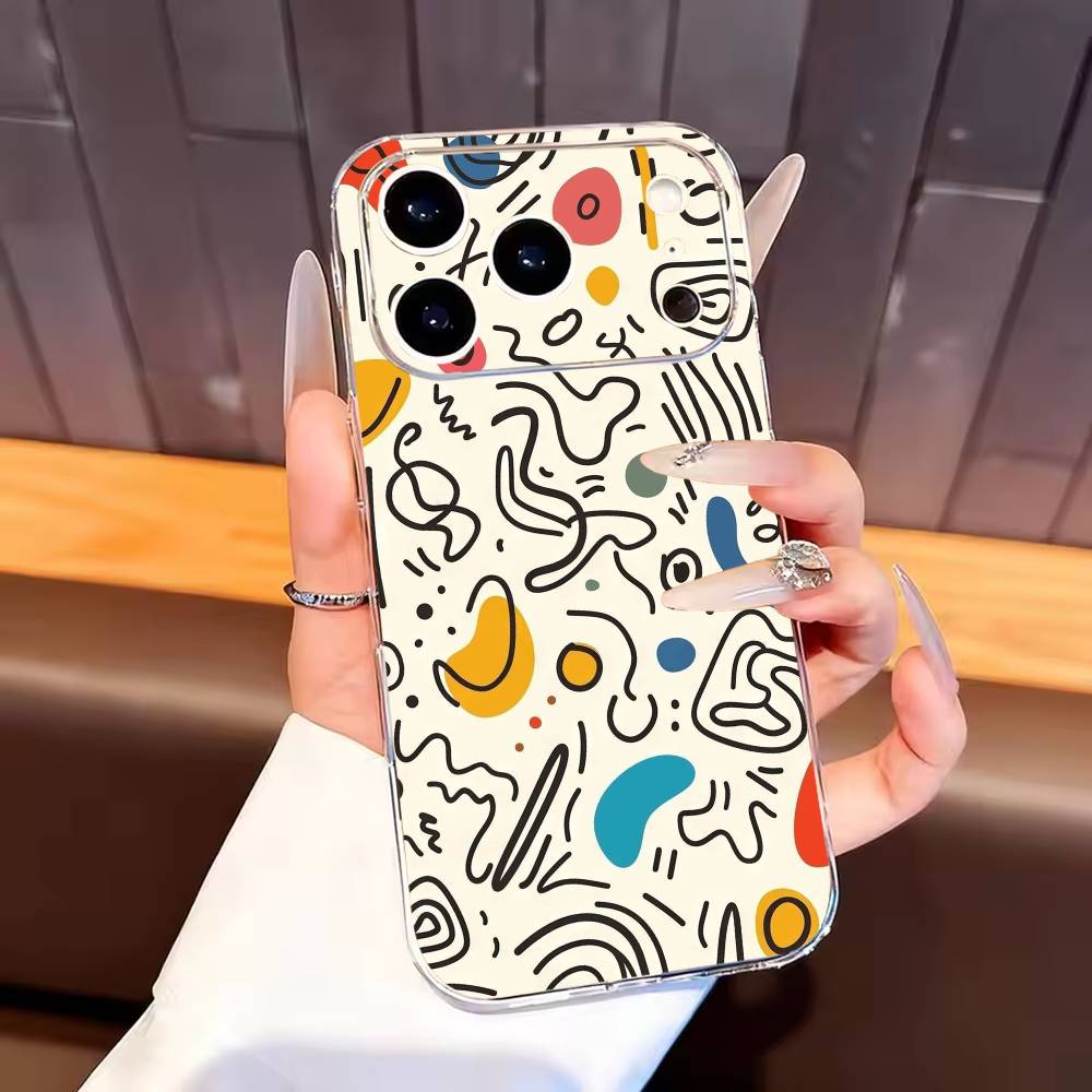 Trendy Abstract Phone Case For iPhone17,16,15,14,13,12,11 Plus,Pro Max Soft Transparent Cover