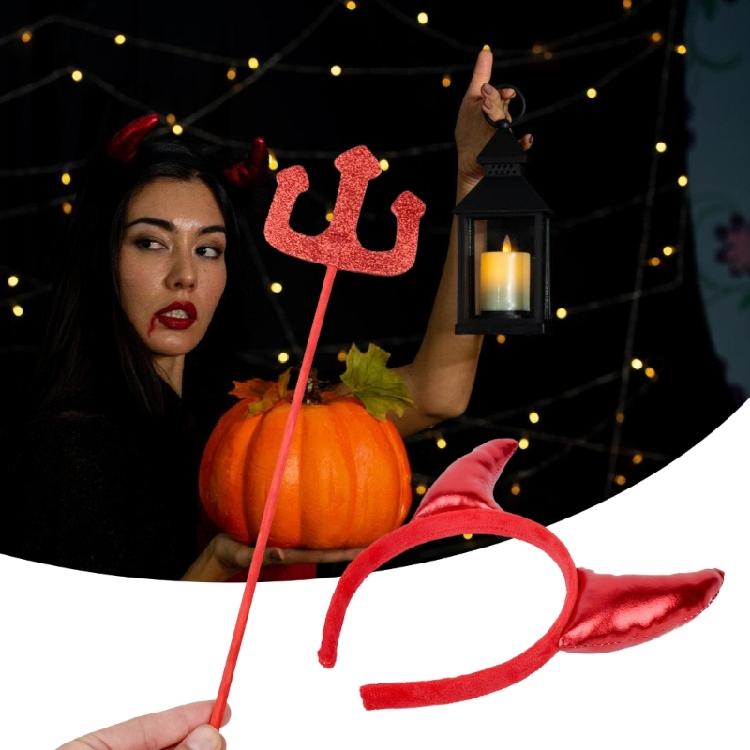 Devil Costume Decorations Set Halloween Party Props Devil Horn Ears Headband Set