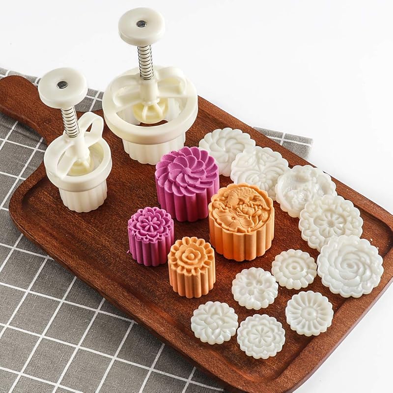 180g 5pcs Cookie Stamps Thickness Adjustable Moon Cake Mold Set, Cookie Press DIY Decoration Hand Press Cutter Cake Dessert Mold