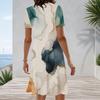 Women Plus Size Round Neck Short Sleeve Printed A Line Midi Dress