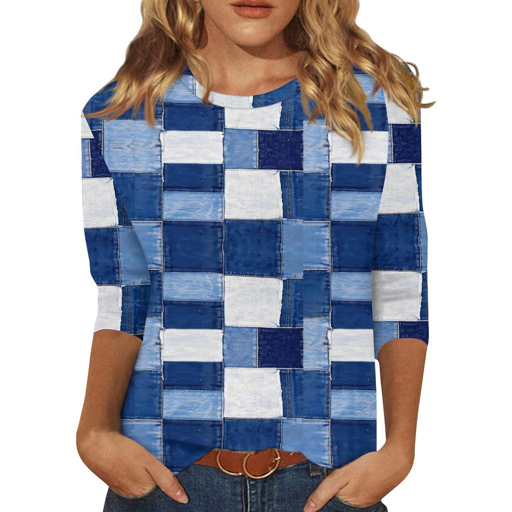 Koszule z rękawami 3/4 dla kobiet Śliczne nadruki Koszulki z nadrukami Bluzki Casual Plus Size Podstawowe topy Pulower