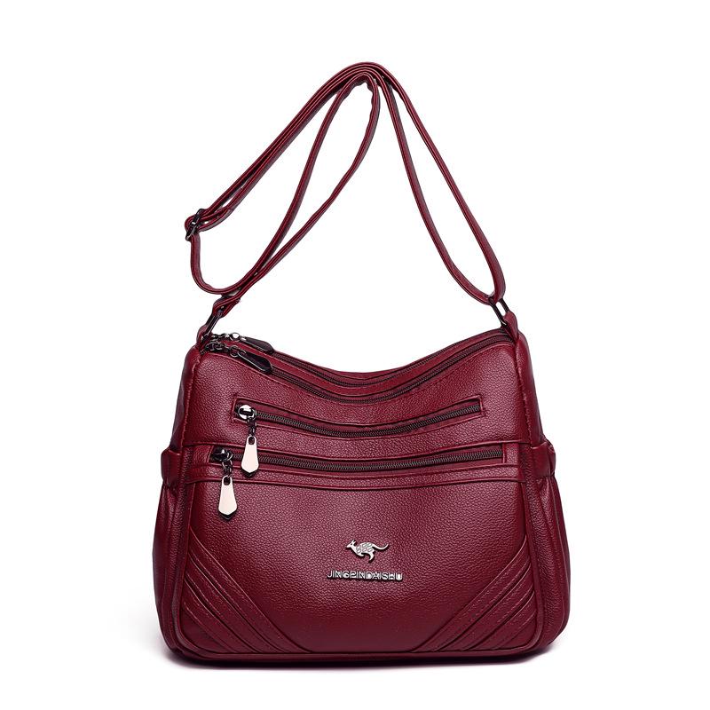 

Women s Retro Soft Leather Multi-Layer Shoulder Bag - Large Capacity Crossbody for Middle-Aged Moms красный