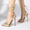 Eilyken Summer Stilettos Heels Rhinestones Sandals Women Pointed Toe Ankle Strap Crystal Wedding Ladies Shoes