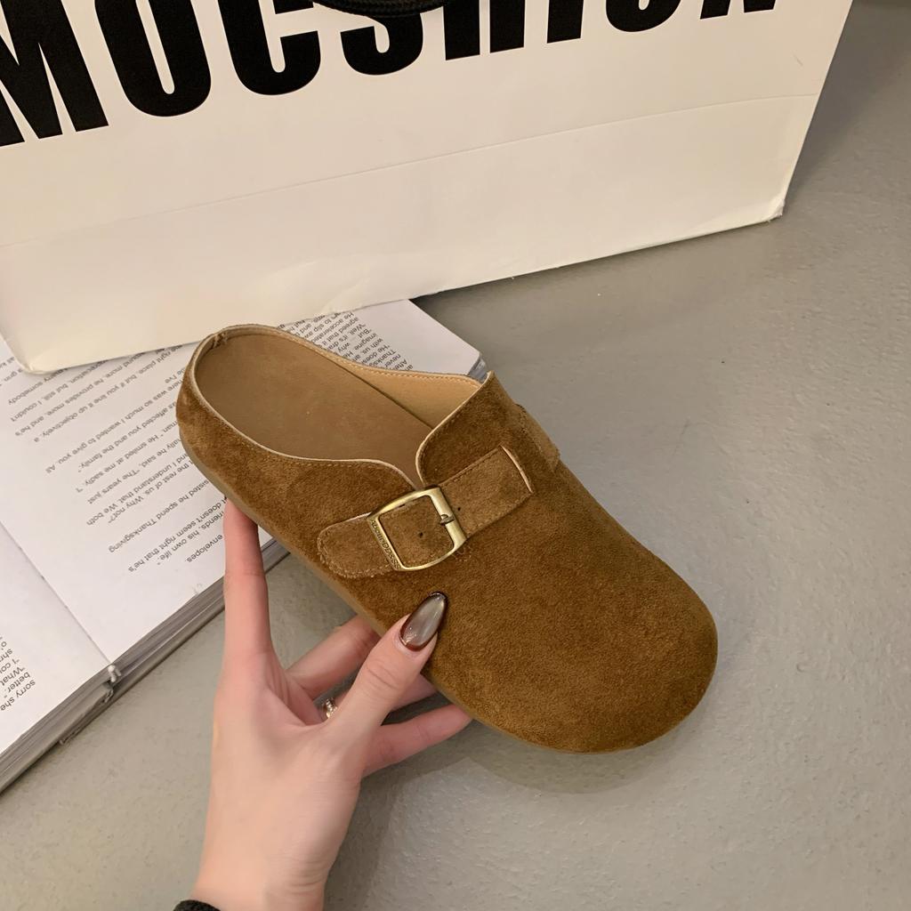 Fashion 2025 Spring and Autumn New Women's Korean Style Half Drag Shoes with Thick Sole and Medium Heel Casual Outerwear Mule Shoes
