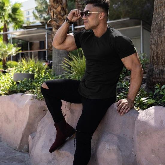 Men Sport Top Round Neck Thin Sweat Absorption Quick-drying Short Sleeve Solid Color Basketball Training Fitness Workout T-shirt