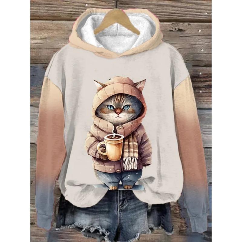 Damen Hoodie 3d Tiere Langarm Damenbekleidung Herbst Hip Hop Mode Street Style Lustiges Hunde Muster Kapuzenpullover