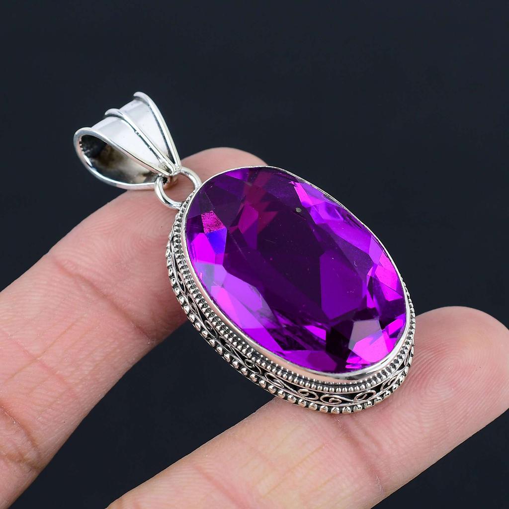 Amethyst Gemstone Pendant Solid 925 Sterling Silver Pendant Jewelry Gift For Unisex