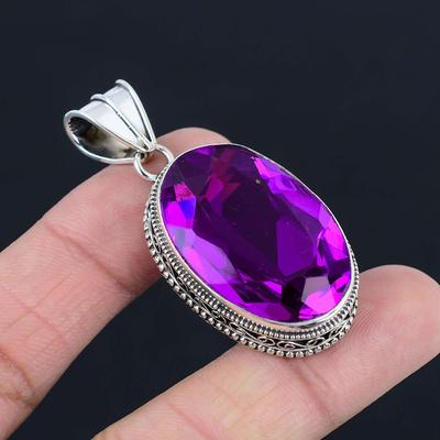 Amethyst Edelstein Anhänger Massiv 925 Sterling Silber Anhänger Schmuck Geschenk für Unisex