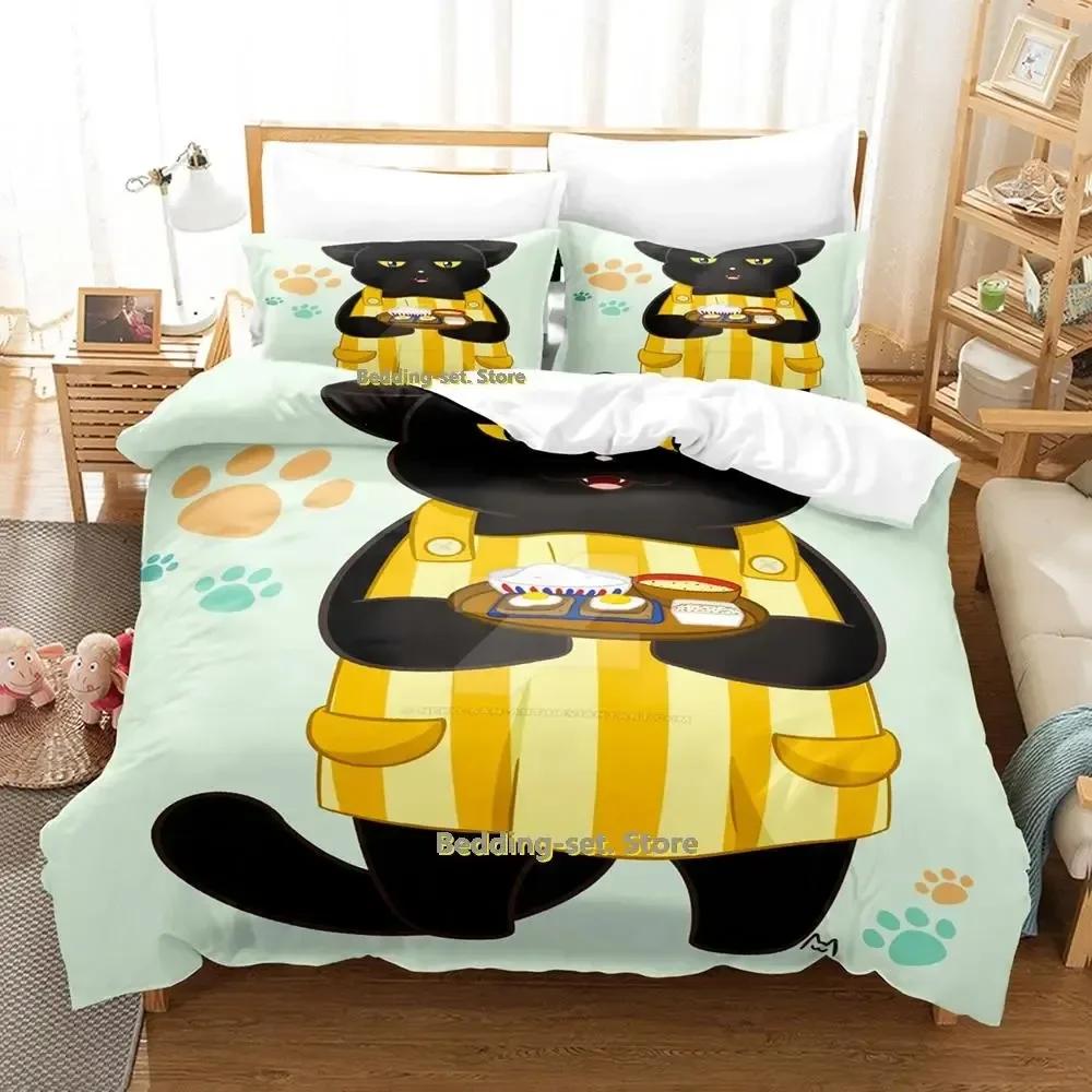 Die meisterhafte Katze ist heute wieder deprimiert Bettwäscheset Cartoon Anime Dreiteiliges Set Erwachsene Kind Schlafzimmer Bettbezugsets