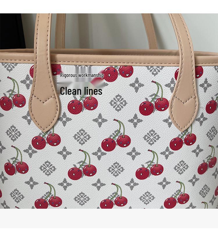 Cherry Print Denim Handbag - High-Quality, Large Capacity Commute Tote Shoulder Bag, 2025 Fashion.