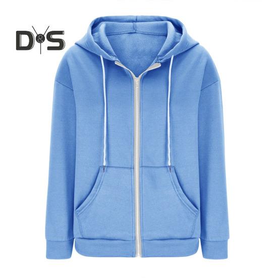 Autumn Spring Women Coat Hooded Drawstring Long Sleeves Pockets Zip-up Elastic Cuff Hem Loose Sport Hoodie Casual Daily Wear Jacket