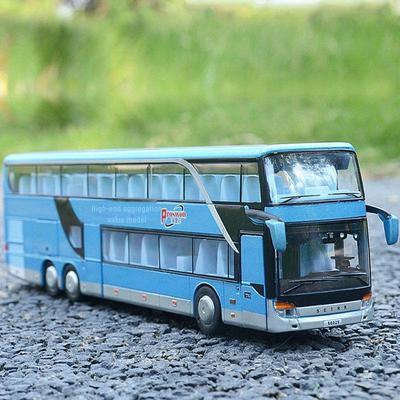 Bao Silun 66029 Alaşımlı Otobüs Çocuk Oyuncak Araba Modeli Ses ve Işıkla, Geri Çekilebilir Çift Katlı Otobüs.