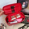 New Red Plaid Cosmetic Bag Women's Large-capacity Portable Travel Toilet Bag Cosmetics Portable Storage Bag