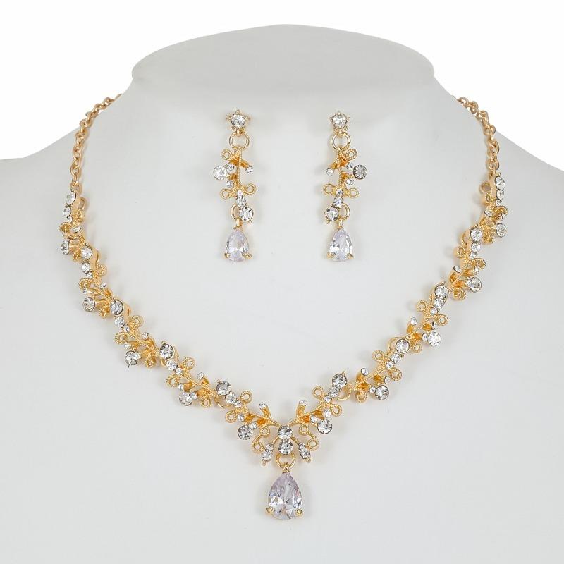 3pcs Exquisite Fashion European and American Light Luxury Bridal Necklace Earring Set Party Banquet Dress Wedding Accessories