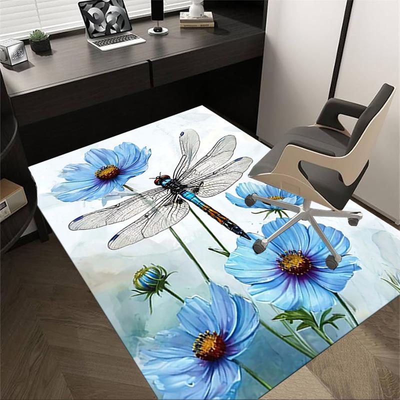 1PC Dragonfly Flowers Extra Large Non Slip Floor carpet, Office, family, bedroom, Studio   Large Area Rug Indoor Rugs, , Vibrant Colors