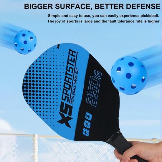 KNK Pickleball Set - 1 Wood Paddle, 2 Weatherproof Balls, and a Protective Cover - Light Blue