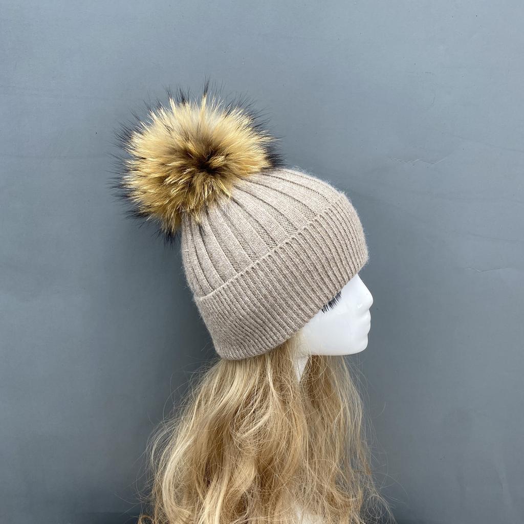Custom Strip Knit Luxury Designer Winter Pompom Beanies Unisex Warmly Angora Wool Hat With Big Pom Poms