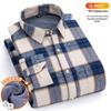 New Plus Size Velvet-Lined Men's Pure Cotton Plaid Shirt - Warm, Thickened for Autumn/Winter Cold Protection