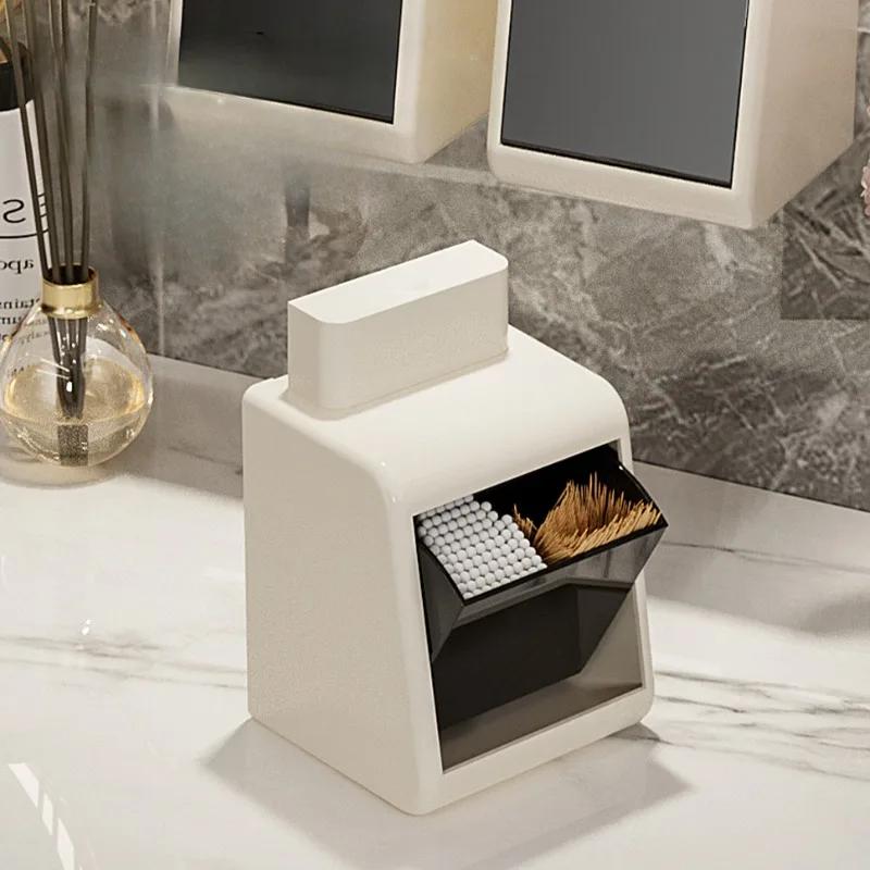 Press Toothpick Box Light Luxury Creative Toothpick Cylinder Wall Hanging Cotton Swab Box High-end Desktop Storage Box Floss Jar