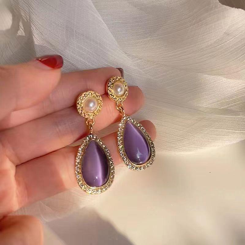 S925 Silver Teardrop Pearl Zircon Stud Earrings: Elegant Women's Fashion