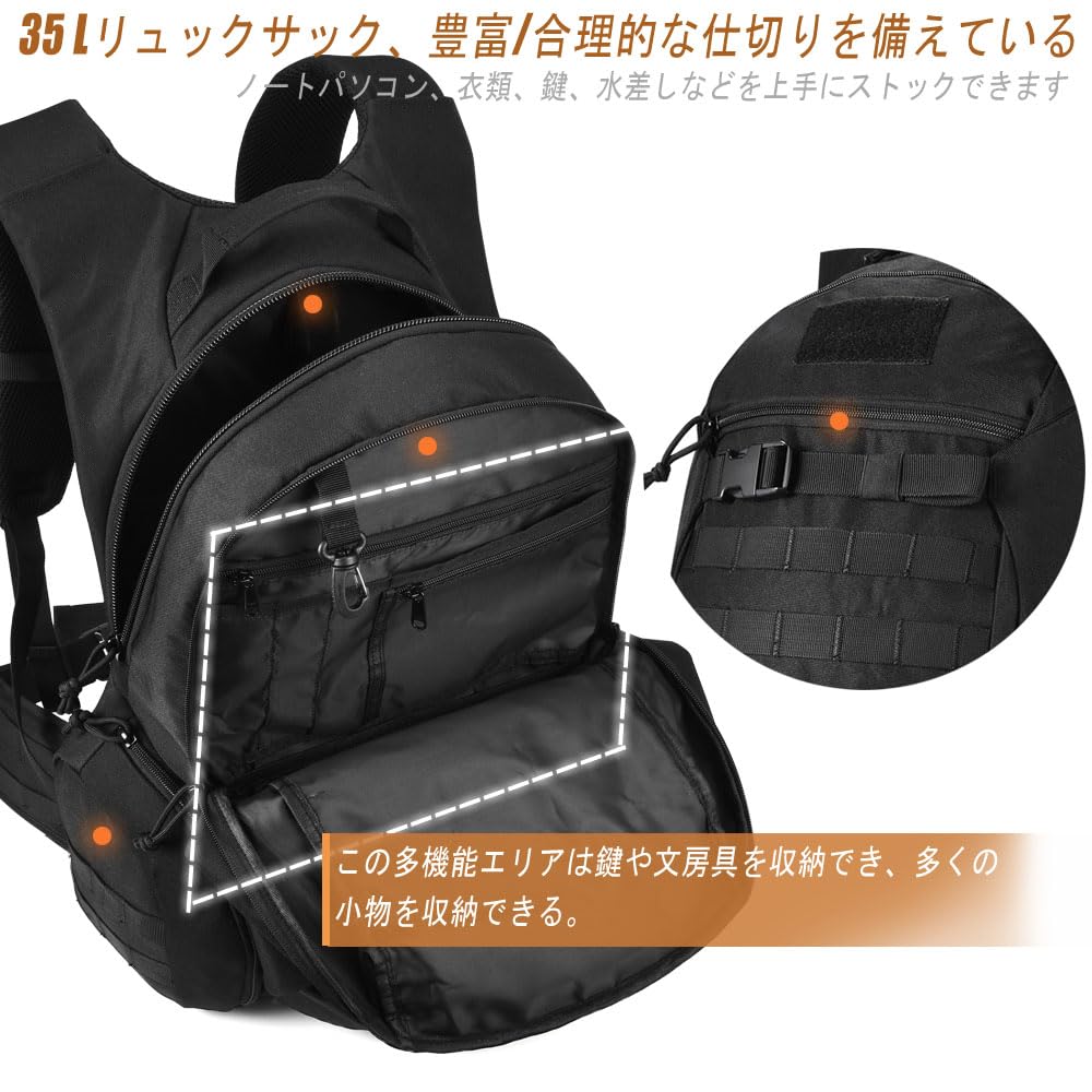 Military Backpack 35 Tactical Mountain Climbing Outdoor Camping Hiking Rucksack with Rain Cover Black [R.SASR] Liter, Bag, (A 35L)